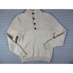 Goodfellow Size M Mens Sweater Beige Heather 1/4 Button Front Pullover